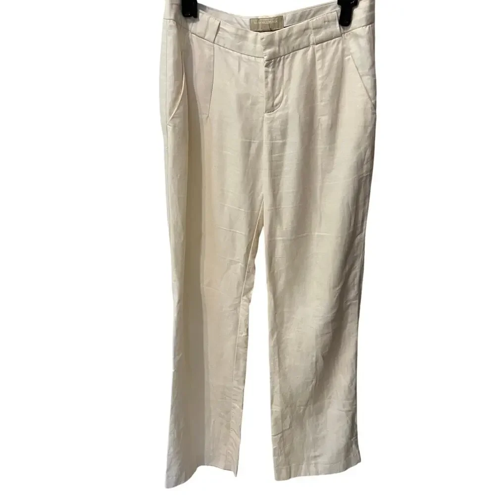 Banana Republic Linen Blend Cream Ivory Wide Leg Pants Summer Vacation Office